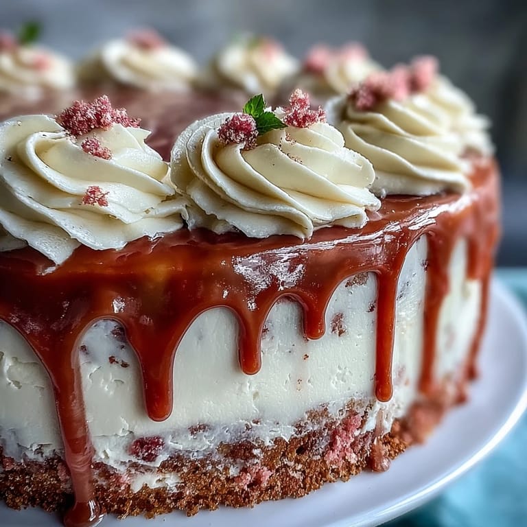 Soft, pink Bridal Shower Rosé Velvet Cake adorned with a shimmering gold drip.