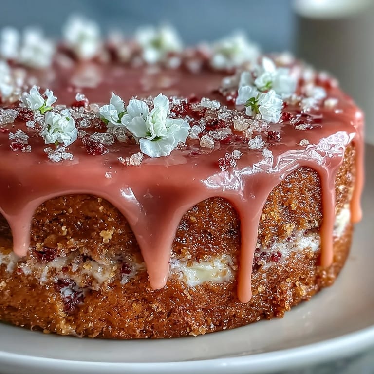 Close-up view of decadent Rosé Velvet Cake, showcasing its rich texture and luxurious gold accent.