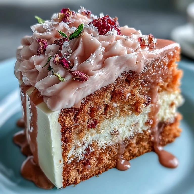 Decadent Bridal Shower Rosé Velvet Cake featuring a glossy gold drip finish.