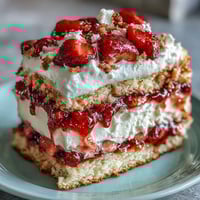 Classic Valentine's Day strawberry shortcake with golden shortcakes, fresh macerated strawberries, and fluffy whipped cream, perfect for a romantic dessert.