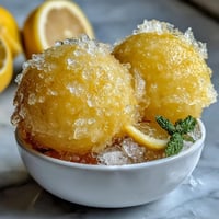 Refreshing limoncello sorbet in chilled glasses, garnished with fresh mint and lemon zest, perfect for summer dessert.  