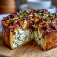 Italian Easter Pie with Ricotta and Salami, a savory pastry filled with creamy ricotta, diced salami, and melted cheese.