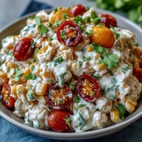 Creamy Corn Salad with Jalapeño, a colorful mix of sweet corn, tomatoes, and jalapeño in a tangy, smoky dressing.
