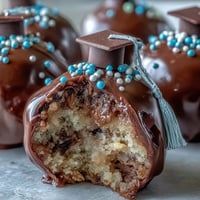 Festive graduation cake pops in school colors, decorated with edible glitter and fondant caps for a celebratory dessert.