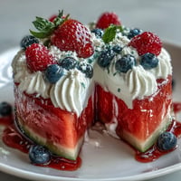 Festive 4th of July Watermelon Pizza bursting with fresh berries and creamy topping.