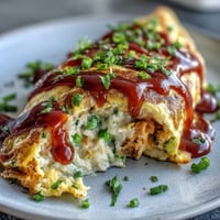 Japanese Omurice: golden fluffy egg embracing vibrant ketchup rice.